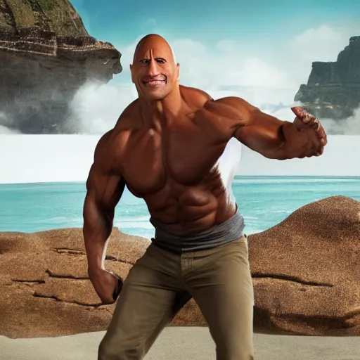 Prompt: dwayne johnson is stretch armstrong