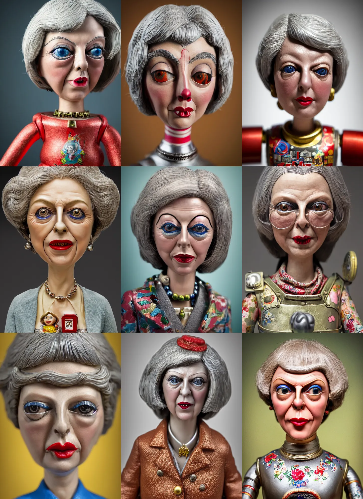 Prompt: closeup portrait of a tin toy theresa may, depth of field, zeiss lens, detailed, symmetrical, centered, fashion photoshoot, by nicoletta ceccoli, mark ryden, lostfish, earl nore, hyung tae, frank frazetta, breathtaking, 8 k resolution, extremely detailed, beautiful, establishing shot, artistic, hyperrealistic, octane render
