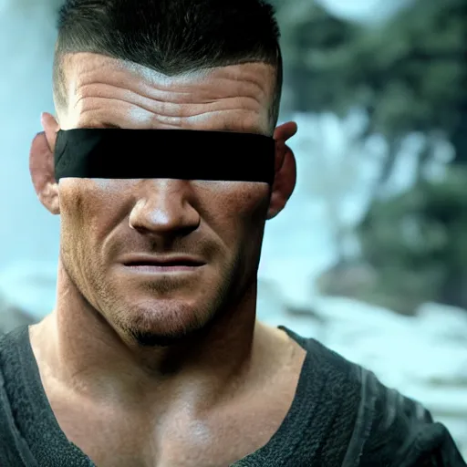 Prompt: character screenshot of ufc commentator michael bisping with a pirate eyepatch, npc talking, skyrim, wilderness, 1 0 8 0 p, bokeh, elder scrolls v, detailed, dialog text