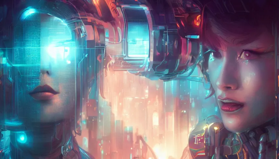 Image similar to contiousness, pixelated mouth, cyberpunk gorgeous goddess, neon, alterd carbon, fibonacci, sweat drops, insane, intricate, highly detailed, digital painting, artstation, concept art, smooth, sharp focus, illustration, Unreal Engine 5, 8K, art by artgerm and greg rutkowski and alphonse mucha