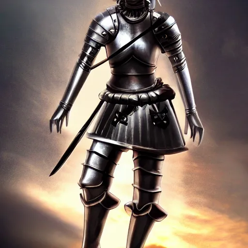 Prompt: a beautiful girl medieval knight in armor full view cinematic, high octane, 4 k