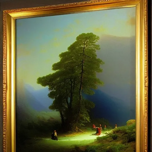 Image similar to aivazovsky's painting. forest landscape. oil on canvas, a masterpiece in the style of aivazovsky.