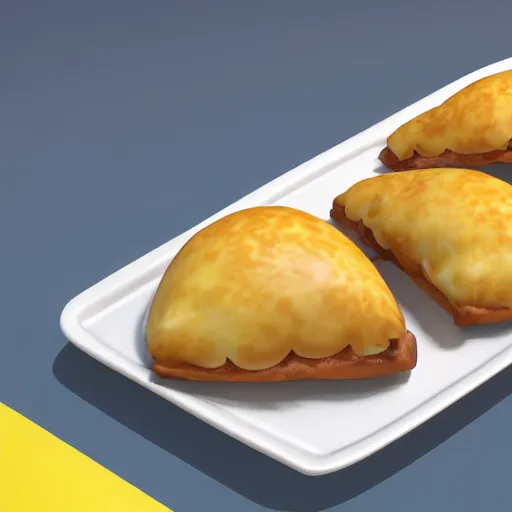 Prompt: concept art full isometric view of a plate with three delicious turnovers with glazing in the style of pixar and disney, octane render, cinema 4 d