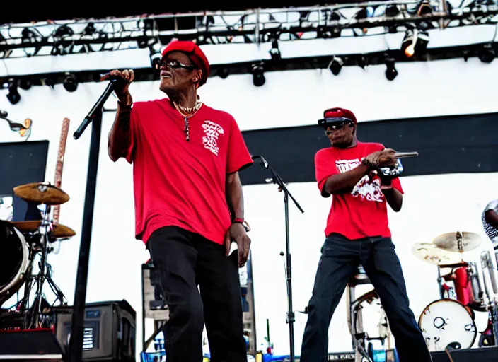 Image similar to photo still of samuel l jackson on stage at vans warped tour!!!!!!!! at age 3 3 years old 3 3 years of age!!!!!!!! playing a tamborine, 8 k, 8 5 mm f 1. 8, studio lighting, rim light, right side key light