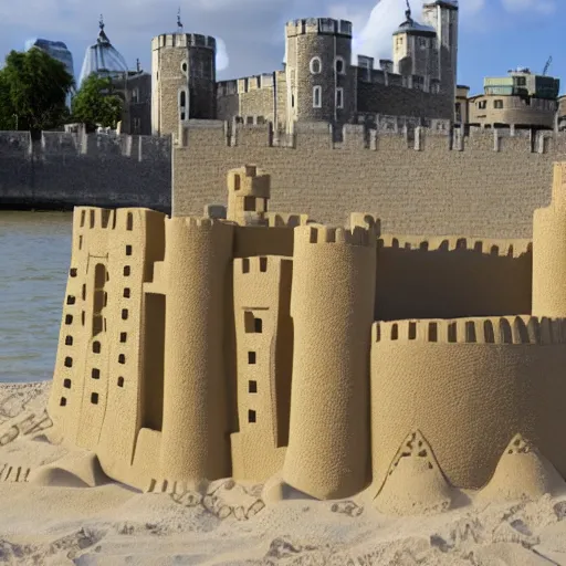 Prompt: full - size tower of london sandcastle