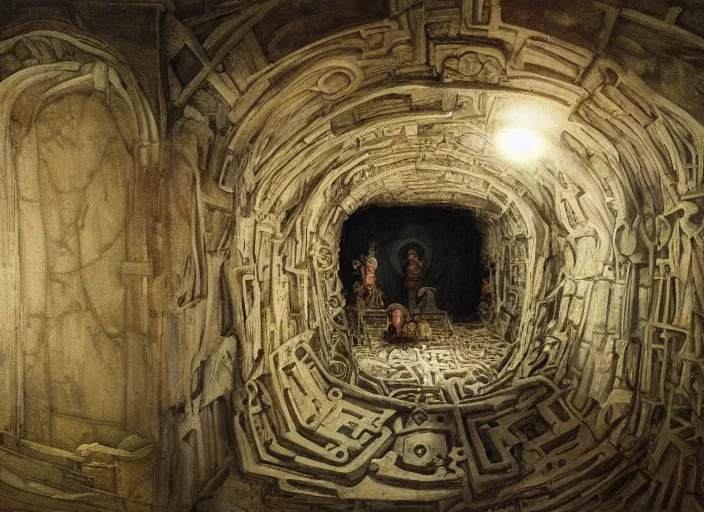 Image similar to jim henson's labyrinth. oubliette. you are in an oubliette : a place where people and things are put to be forgotten by edgar maxence and caravaggio and delacroix style, artistic, intricate painting, cinematic lighting, hyper realistic, extremely detailed, vivid colors, establishing shot, dramatic lighting