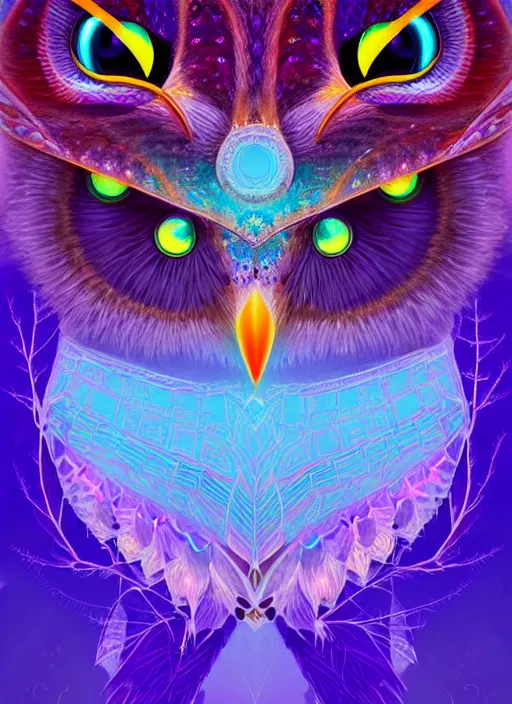 Image similar to symmetry!! product render poster vivid colors divine proportion owl, ice and snow, glowing fog intricate, elegant, highly detailed, digital painting, artstation, concept art, smooth, sharp focus, illustration,