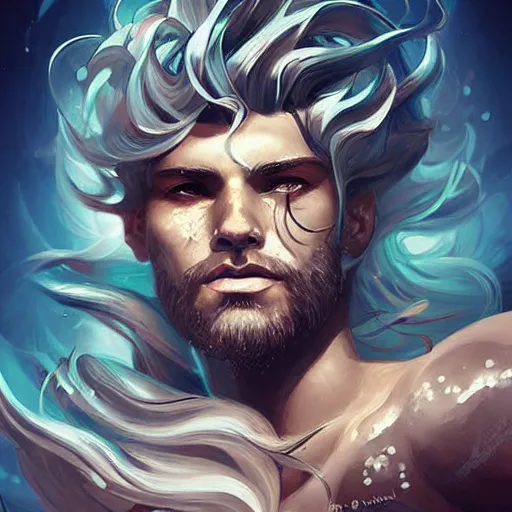 Prompt: the god poseidon, portrait, sharp focus, digital art, epic, concept art, dynamic lighting, by emylie boivin, anna dittmann, and sandra chevrier