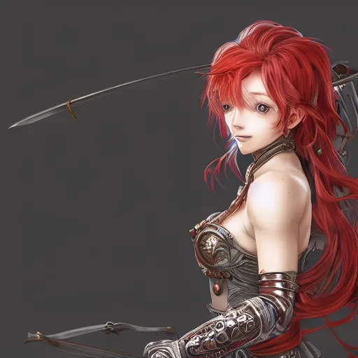 Image similar to a red haired female knight as an absurdly beautiful, elegant, sensual anime girl, blue background, ultrafine hyperrealistic detailed face illustration by kim jung gi, irakli nadar, intricate linework, sharp focus, bright colors, matte, octopath traveler, final fantasy, unreal engine highly rendered, global illumination, radiant light, intricate environment