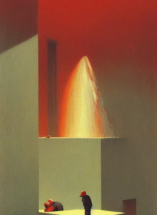 Image similar to water pouring from the bottom of a paper bag Edward Hopper and James Gilleard, Zdzislaw Beksinski, highly detailed