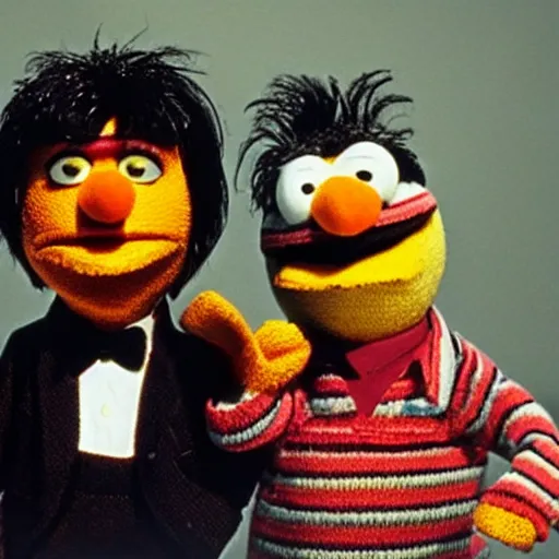 Prompt: Vincent and Jules from Pulp Fiction replaced by Bert and Ernie