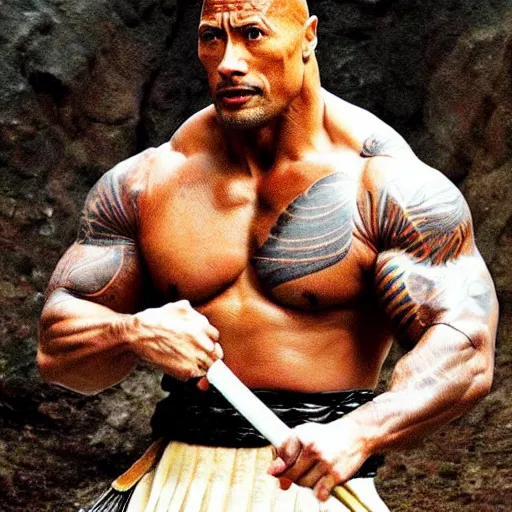 Image similar to Dwayne Johnson as Edo samurai , wearing kimono