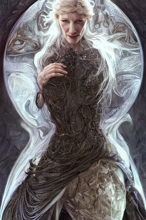 Image similar to cate blanchett, anatomy, cute, fantasy, intricate, elegant, highly detailed, digital painting, 4 k, hdr, concept art, smooth, sharp focus, illustration, art by artgerm and h r giger and alphonse mucha