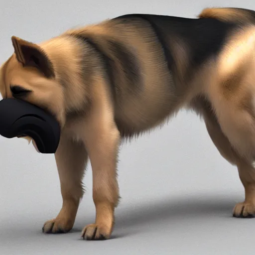 Prompt: 3 d model of a german shepherd and golden retriever mixed breed dog, octane render, raytraced