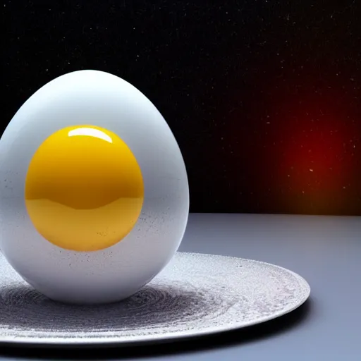 Image similar to a galactic egg is cracked open and the yolk slowly drops out. the yolk is earth. digital art, 3 d render, dramatic lighting, comedy, science fiction