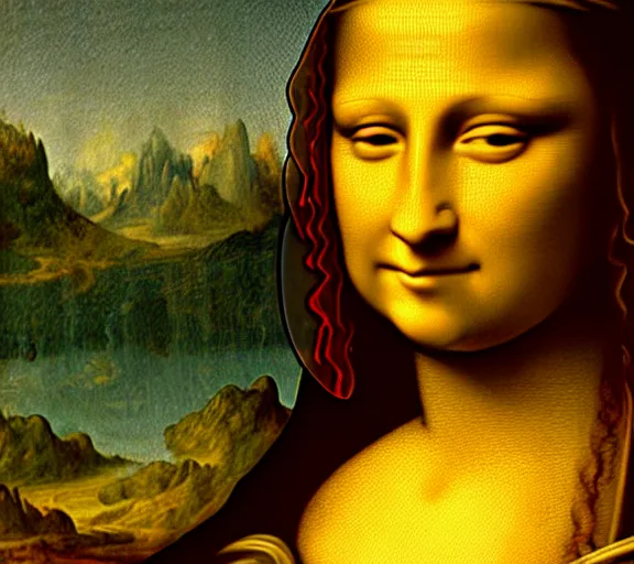 Prompt: A portrait of mona lisa, holding a giant weed joint, smoke, 8k, hyper-detailed, cinematic