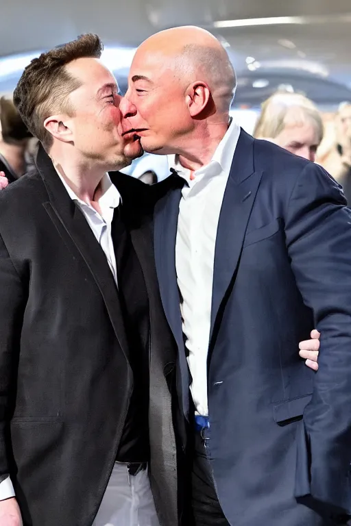 Image similar to elon musk kissing jeff bezos