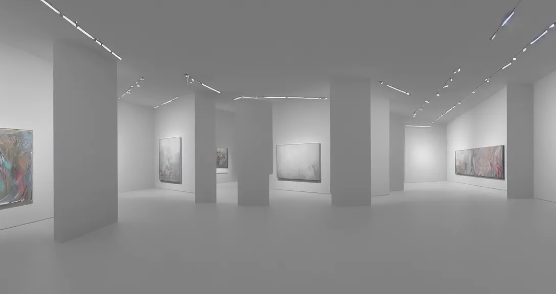 Image similar to 3 d rendering of a wall in a hyper modern art gallery with white walls, hyper detailed, soft light, unreal engine 5, 4 k, trending on artstation