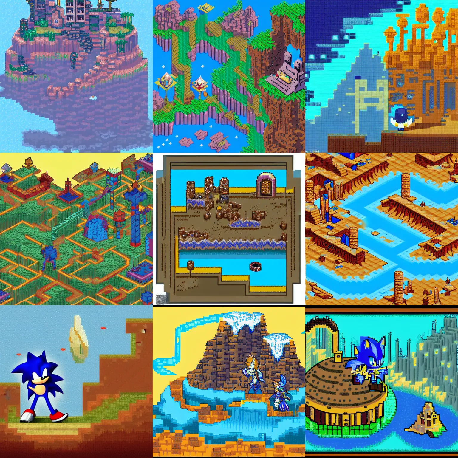 Prompt: sonic desert zone, pixel art, city, theme :'icewind dale ', artist :'justin sweet'and'kristy glas ', aseprite