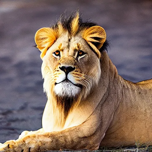Image similar to a photo of a mixed animal with lion's head and fish's tail
