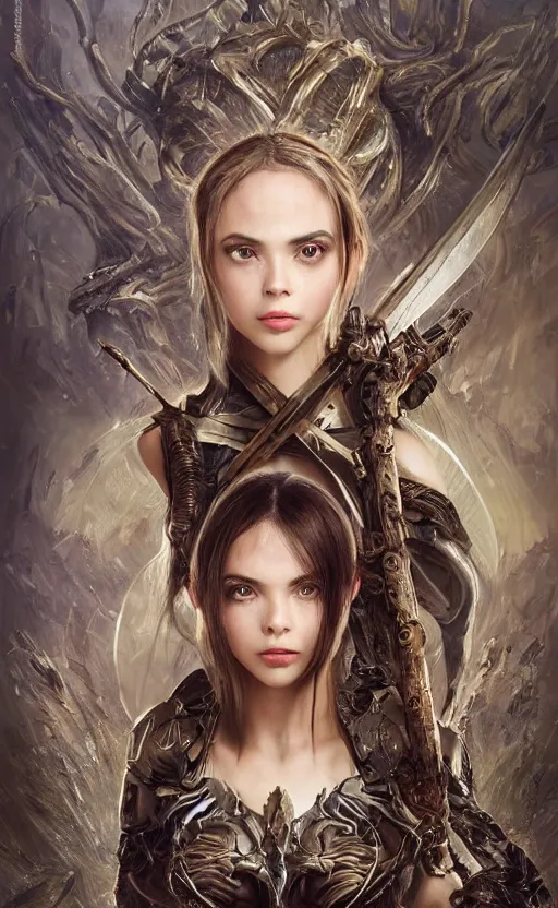 Image similar to a professional portrait of a beautiful young female, clothed in ethereal battle armor, olive skin, long dark hair, beautiful bone structure, symmetrical facial features, deep forest psytrance Neo-Gothic concept, infinity glyph waves, intricate artwork masterpiece, very coherent artwork, cinematic, from Valerian and the City of a Thousand Planets, in the style of Ruan Jia and Mandy Jurgens and Artgerm and Greg Rutkowski and William-Adolphe Bouguerea, very coherent artwork, trending on cgsociety, ultra high quality model, production quality cinema model, high detail chromatic ink outline, octane render, unreal engine 8k, hyper realism, high detail, octane render, unreal engine, 8k, High contrast