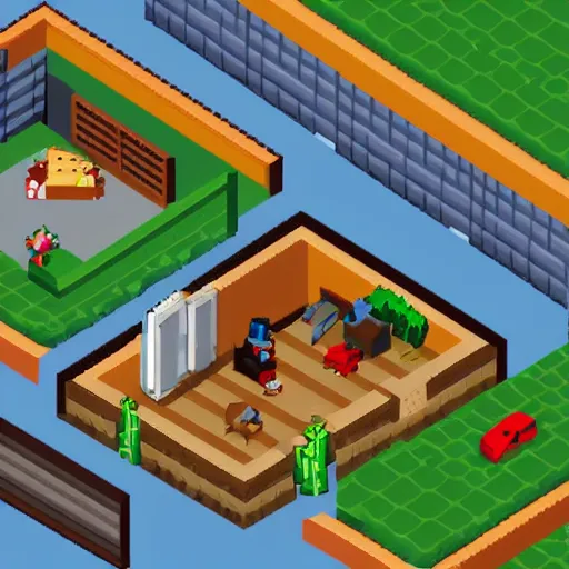 Image similar to 5 year old boys bedroom in the style of isometric pixel art