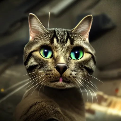 Image similar to cat soldier in call of duty warzone 4k, brown-green eyes ,high detail, high-resolution photograph, professional photography, ultra-detail