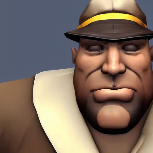 Image similar to realistic heavy from tf 2 staring at camera, creepily, tight shot