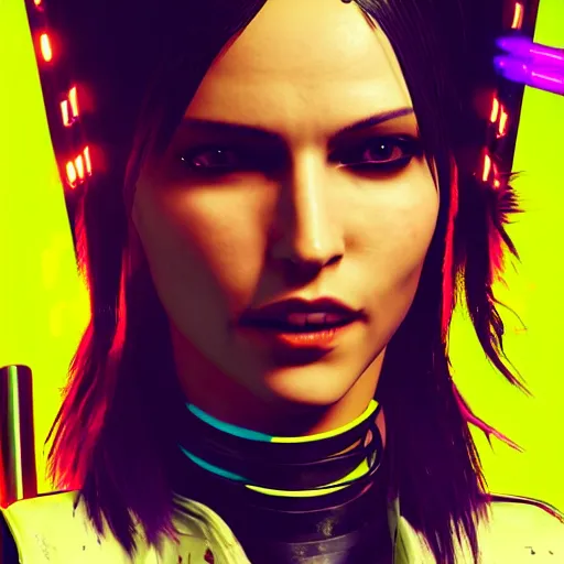 Image similar to female V from Cyberpunk 2077 wearing spiked choker, collar, choker, punk, collar, 4K, realistic, futuristic, spiked collar, artstation, wallpaper,