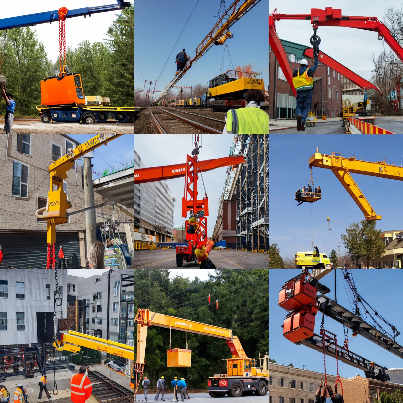 Image similar to hoisting crane grabs a person from the line going to the store