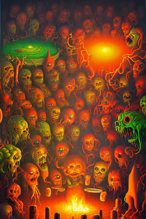 Prompt: a photorealistic painting of an isometric nightmare at the bbq horror by johfra bosschart, lisa frank, dark fantasy art, high detail, trending on artstation