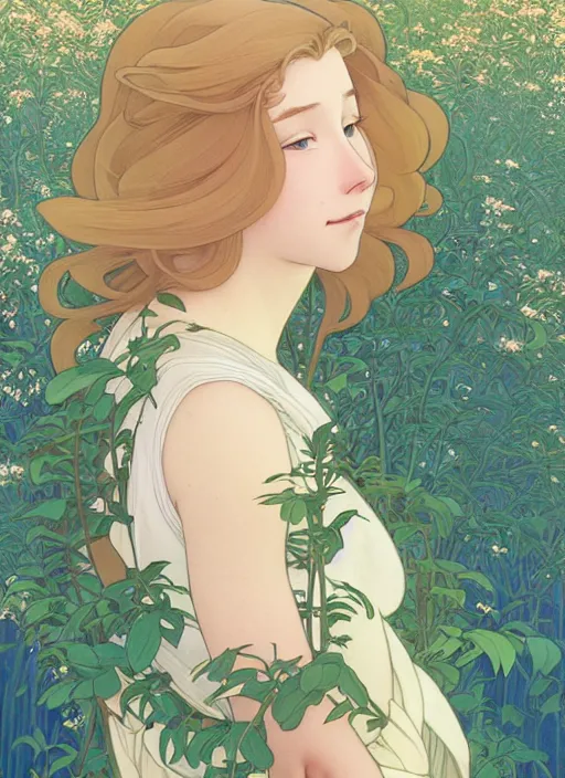 Prompt: pretty young man with shoulder length blond hair, half body shot, path traced, highly detailed, high quality, digital painting, by studio ghibli and alphonse mucha, leesha hannigan, hidari, disney, art nouveau, chiho aoshima