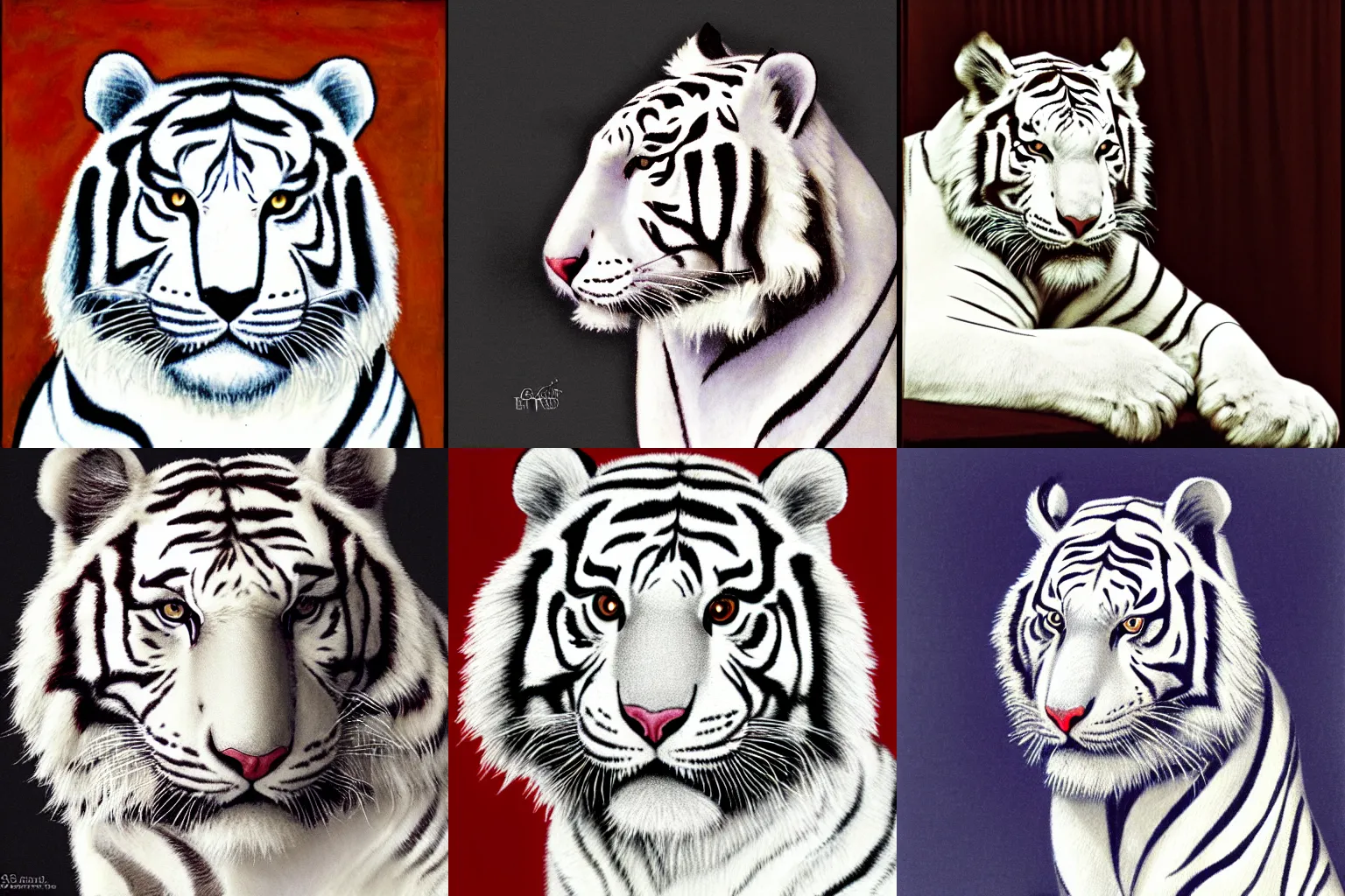 Prompt: shoshon the elegant the white tiger king, portrait