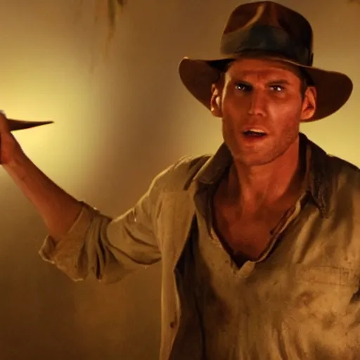 Image similar to Live Action Still of Jerma in Raiders of the Lost Ark, real life, hyperrealistic, ultra realistic, realistic, highly detailed, epic, HD quality, 8k resolution, body and headshot, film still