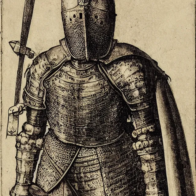 Prompt: “An engraving of a knight by Albrecht Durer (1512)”