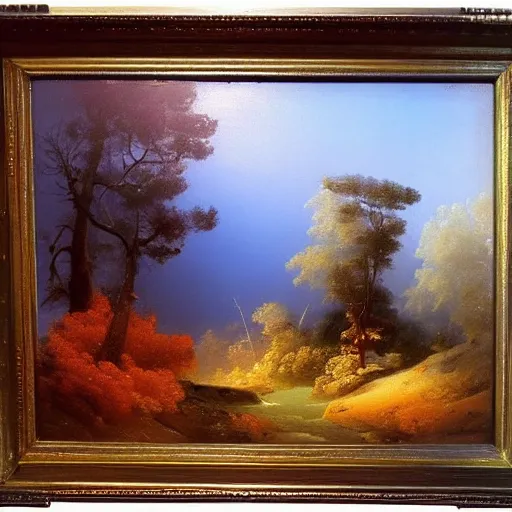 Image similar to aivazovsky's painting. forest landscape. oil on canvas, a masterpiece in the style of aivazovsky.