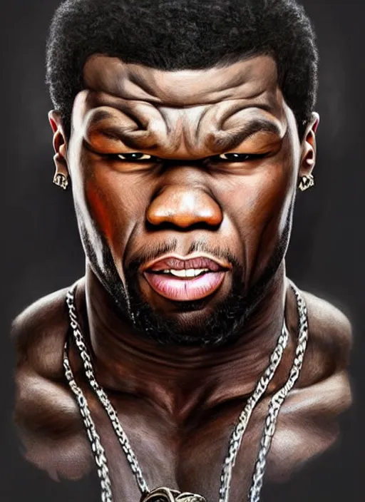 Prompt: Portrait of 50 cent (((((screaming))))), D&D, muscular, fantasy, intricate, elegant, highly detailed, digital painting, artstation, concept art, smooth, sharp focus, illustration, art by artgerm and greg rutkowski and alphonse mucha