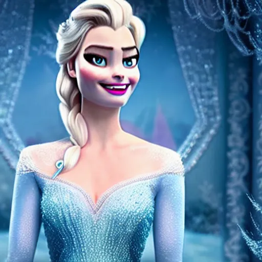 Image similar to margot robbie as elsa from frozen