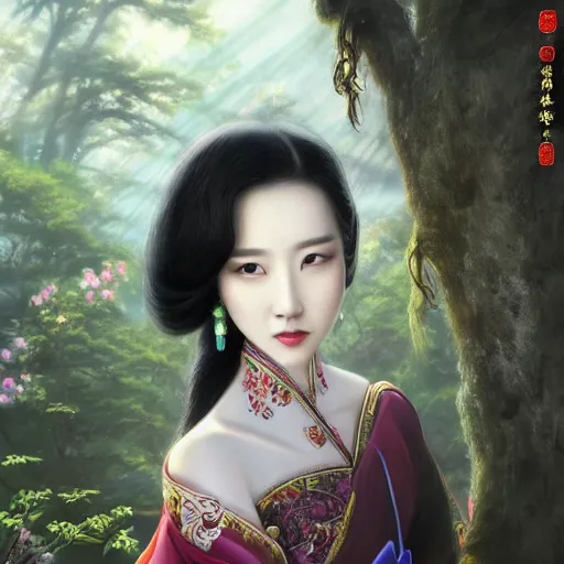 Image similar to a pretty chinese prince, long black hair, elegant, intricate backlit, incredible lighting, strong rim light, subsurface scattering, epic beautiful landscape, cherry trees, highly detailed, god rays, digital painting, by Heise Jinyao, Heise-Lian Yan Fang, Feimo, Rossdraws, HDRI, vivid colors, high contrast, 8k resolution, photorealistic