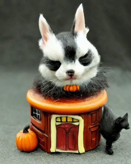 Image similar to photograph of a calico critter miniature toy cute halloween house