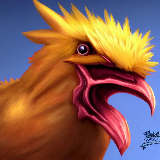 Prompt: angry chocobo, realistic digital painting, trending on artstation