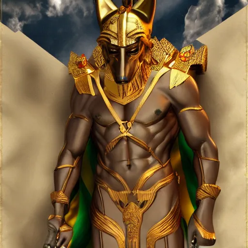 Prompt: masculine anubis on a pride parade, hyperrealistic, trending on Artstation