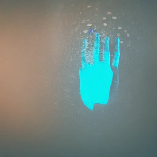 Image similar to a blurry closeup picture of hands around neck, dripping wet, no face, macro photography, long exposure photograph, surrealism, anamorphic bokeh, cozy, soft light, cyan and orange, caustic, atmospheric fog, octane render, cinematic