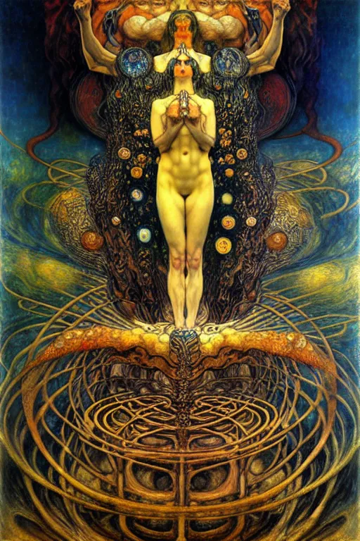 Image similar to Divine Chaos Engine by Karol Bak, Jean Delville, William Blake, Gustav Klimt, and Vincent Van Gogh, symbolist, visionary