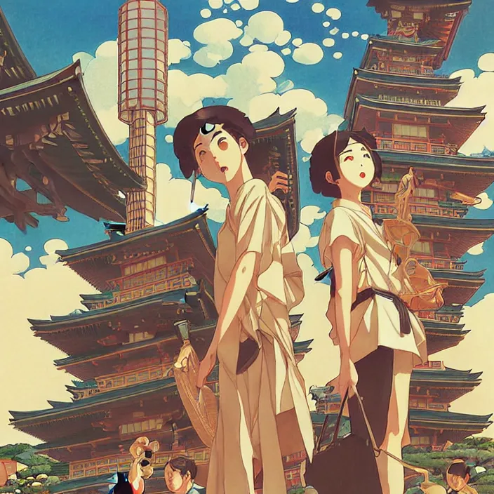 Image similar to japanese big city, summer, in the style of studio ghibli, j. c. leyendecker, greg rutkowski, artem