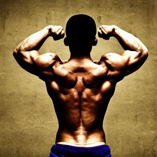 Prompt: the back of a man lifting weight, motivation, epic ,sport, Realistic