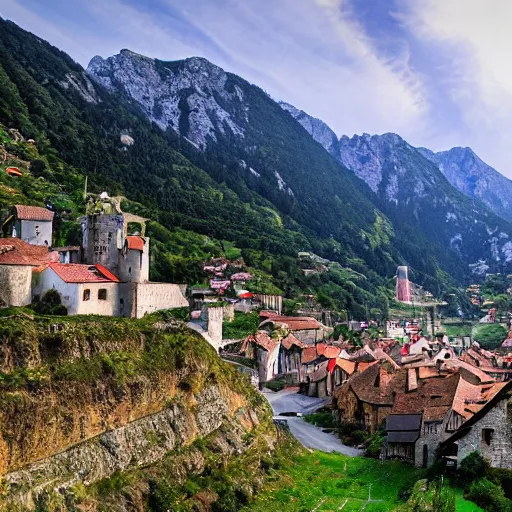 Image similar to medieval village in a mountain valley