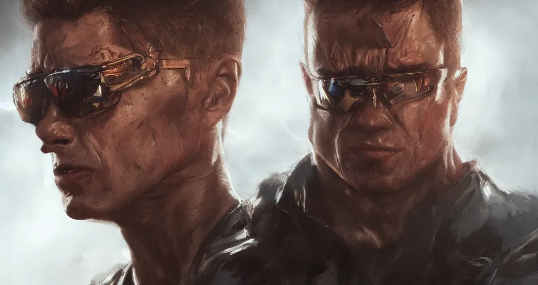 Image similar to terminator, profile, portrait, intricate, detailed, volumetric, lighting, scenery, digital, painting, highly, detailed, artstation, sharp, focus