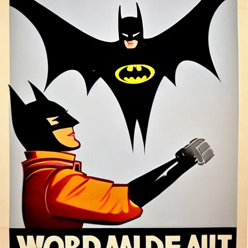 Image similar to a world war 2 propaganda poster featuring batman saying we can do it, hd, intricate detail, realistic