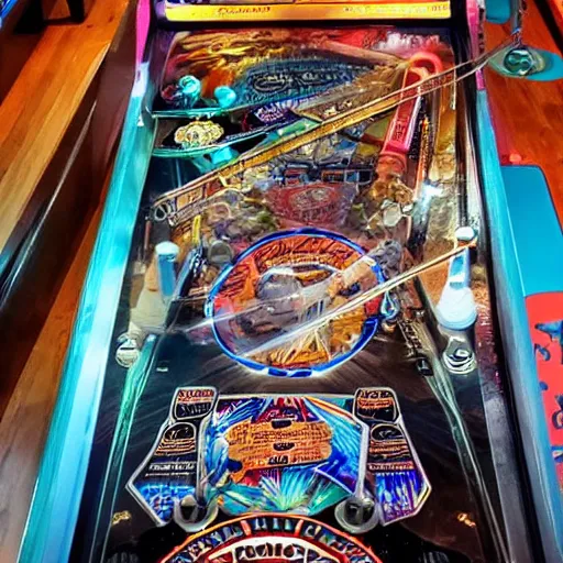 Prompt: photograph of a dmb themed pinball machine